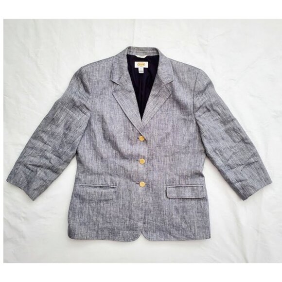 Talbots Irish Linen Blue 3-Button Blazer 3/4 Length Sleeves Pockets Size 14 - Picture 5 of 8